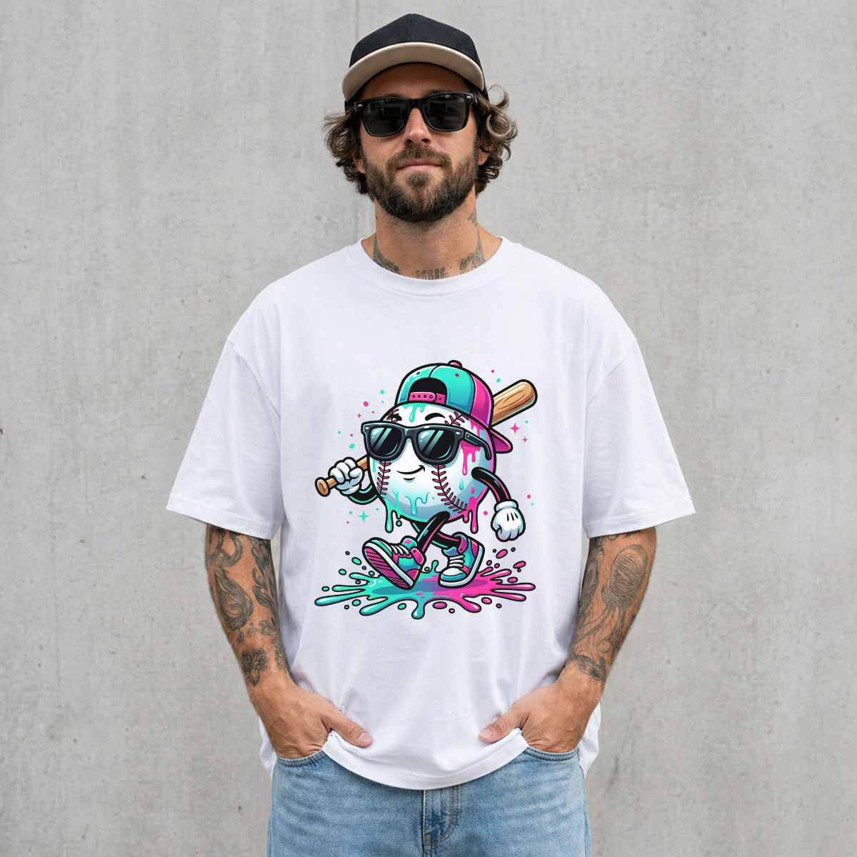 Cool Baseball Drip Character T-Shirt