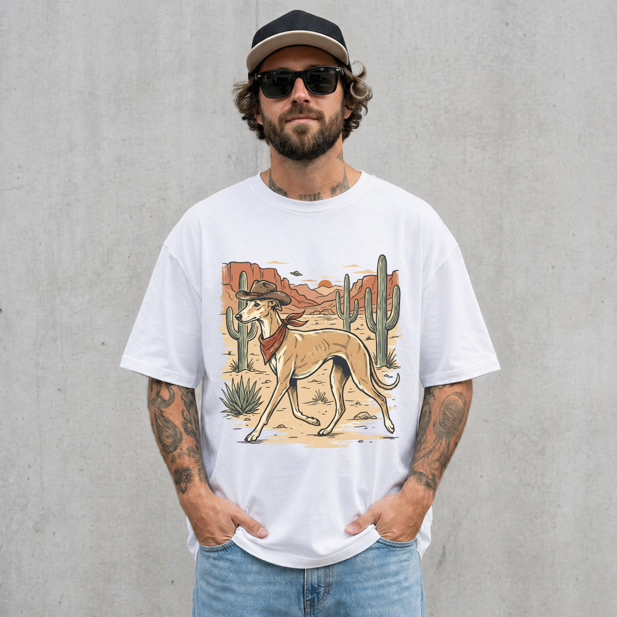 Western Cowboy Greyhound Whippet Desert T-Shirt
