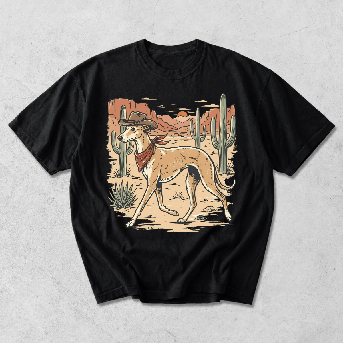 Western Cowboy Greyhound Whippet Desert T-Shirt