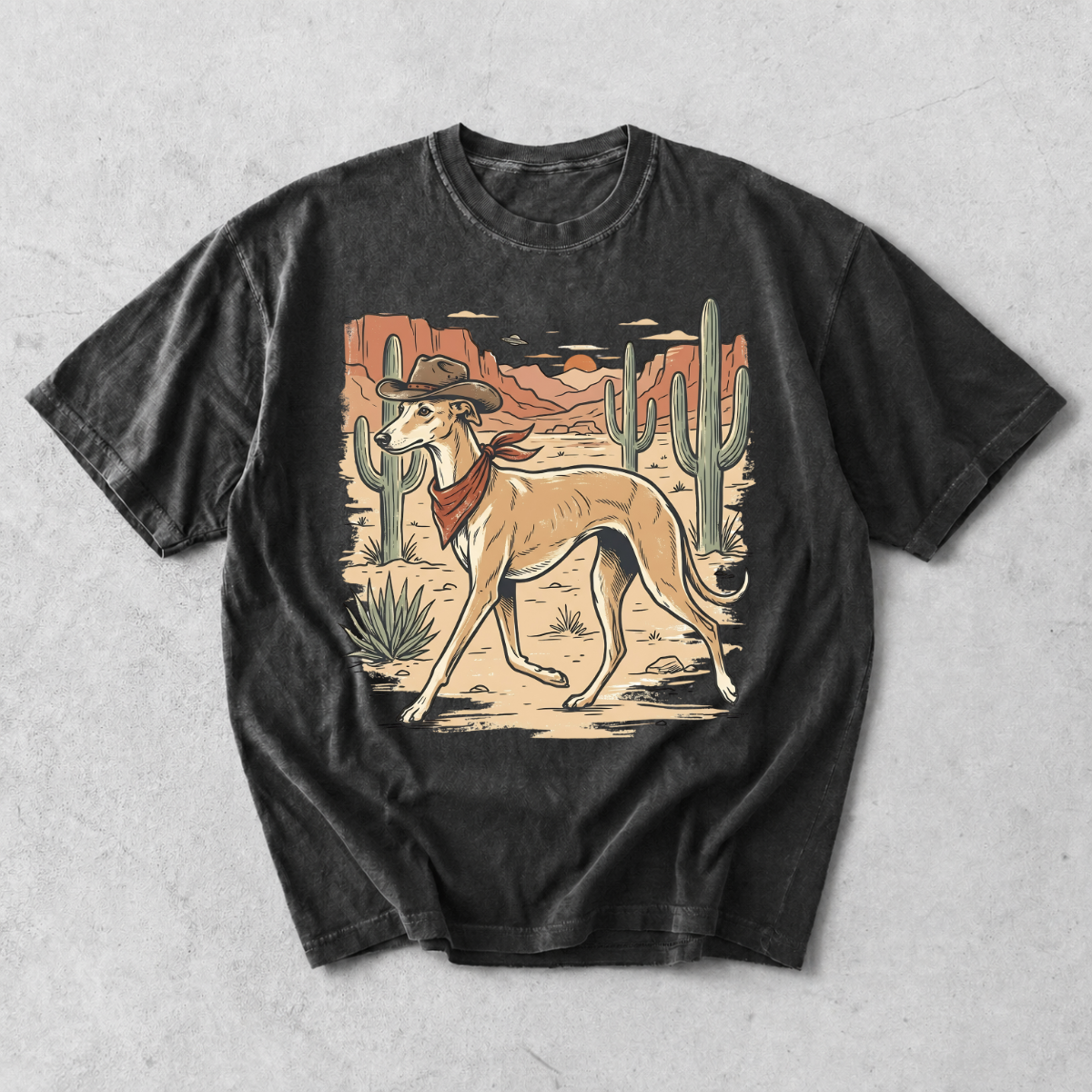 Western Cowboy Greyhound Whippet Desert T-Shirt