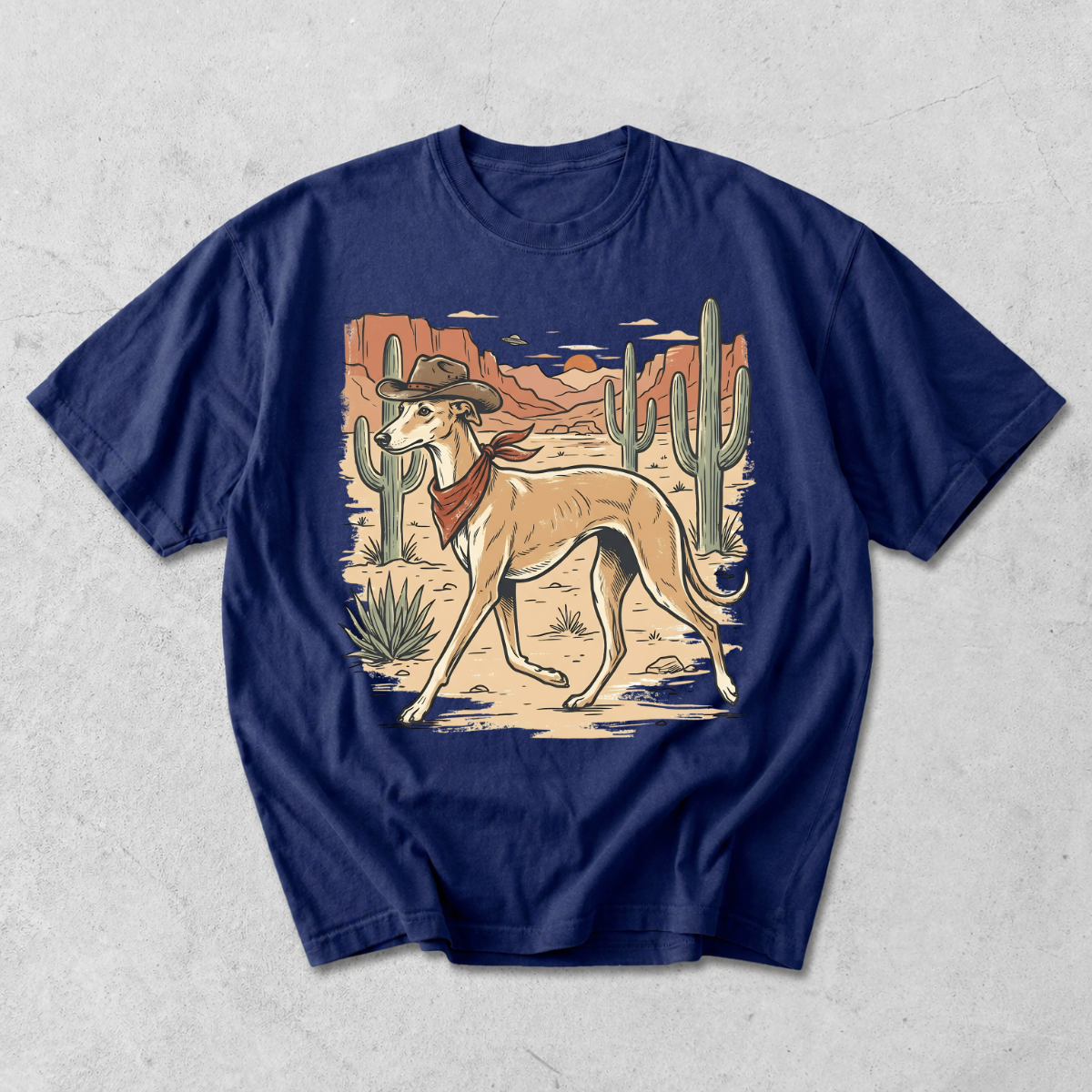 Western Cowboy Greyhound Whippet Desert T-Shirt