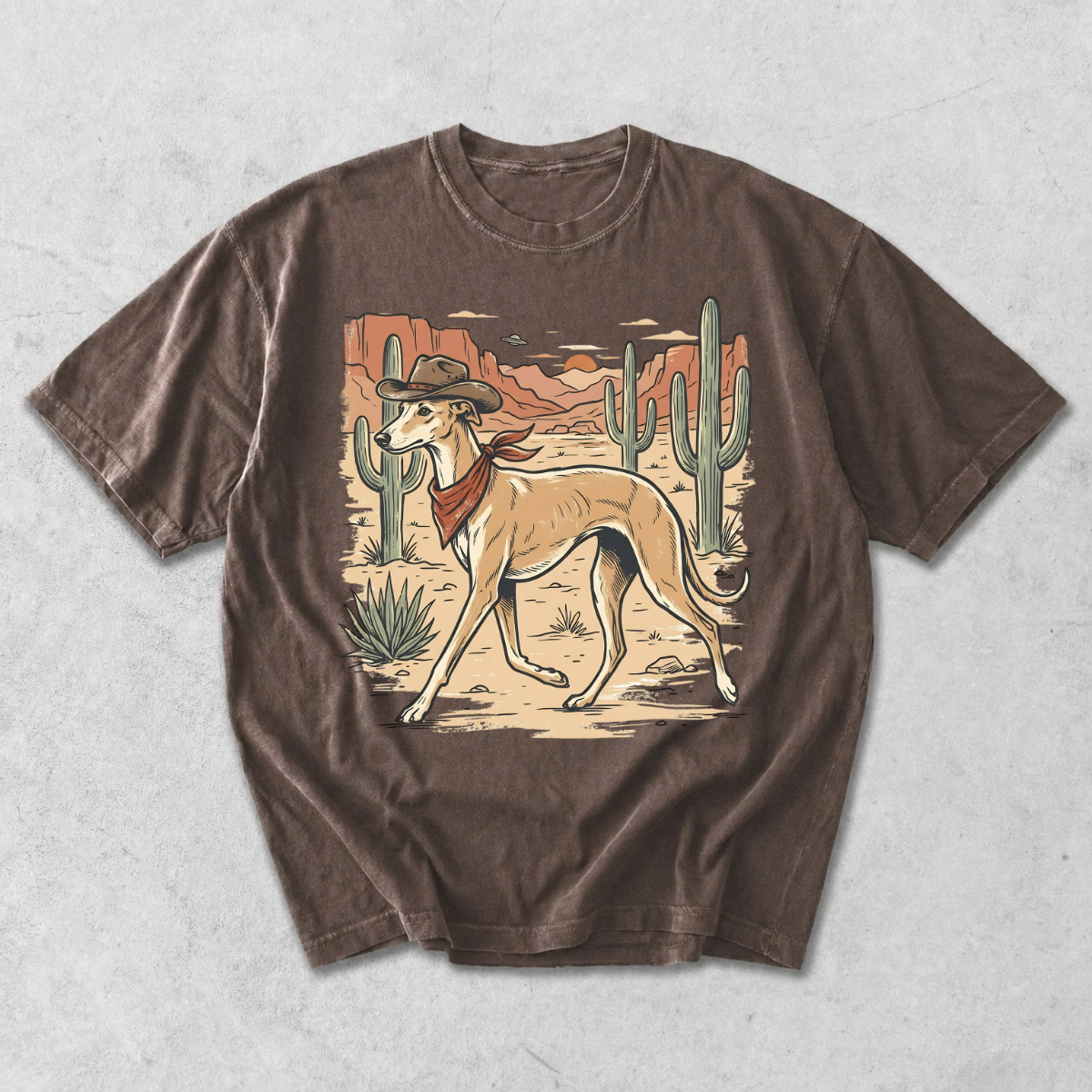 Western Cowboy Greyhound Whippet Desert T-Shirt