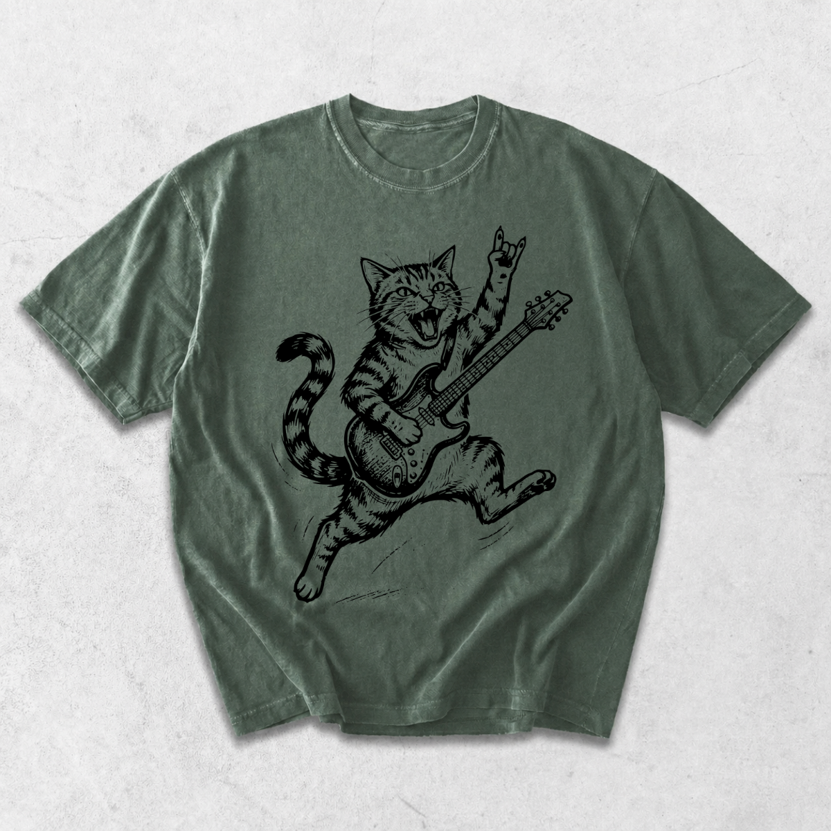 Funny Rockstar Cat Guitar T-Shirt