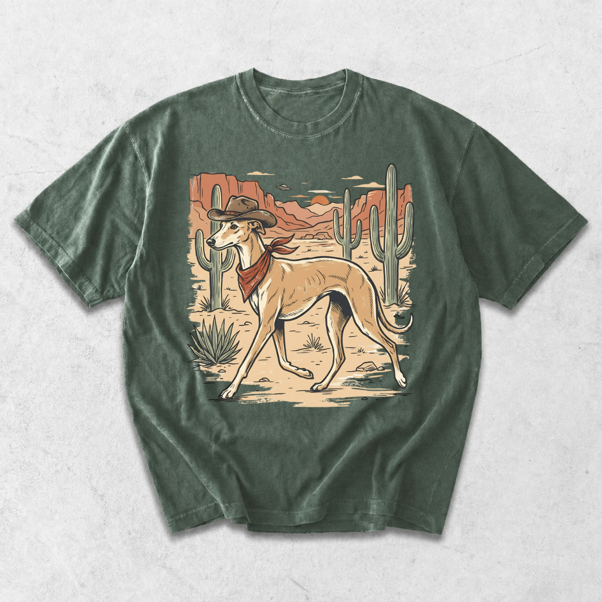 Western Cowboy Greyhound Whippet Desert T-Shirt