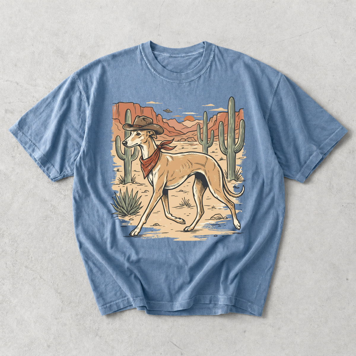 Western Cowboy Greyhound Whippet Desert T-Shirt