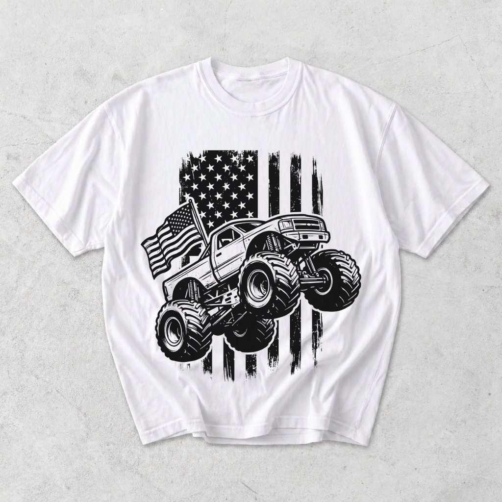 Monster Truck American Flag Truck Lover T-Shirt