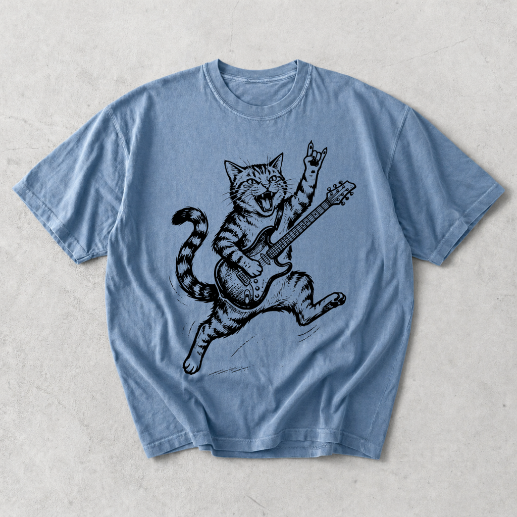 Funny Rockstar Cat Guitar T-Shirt