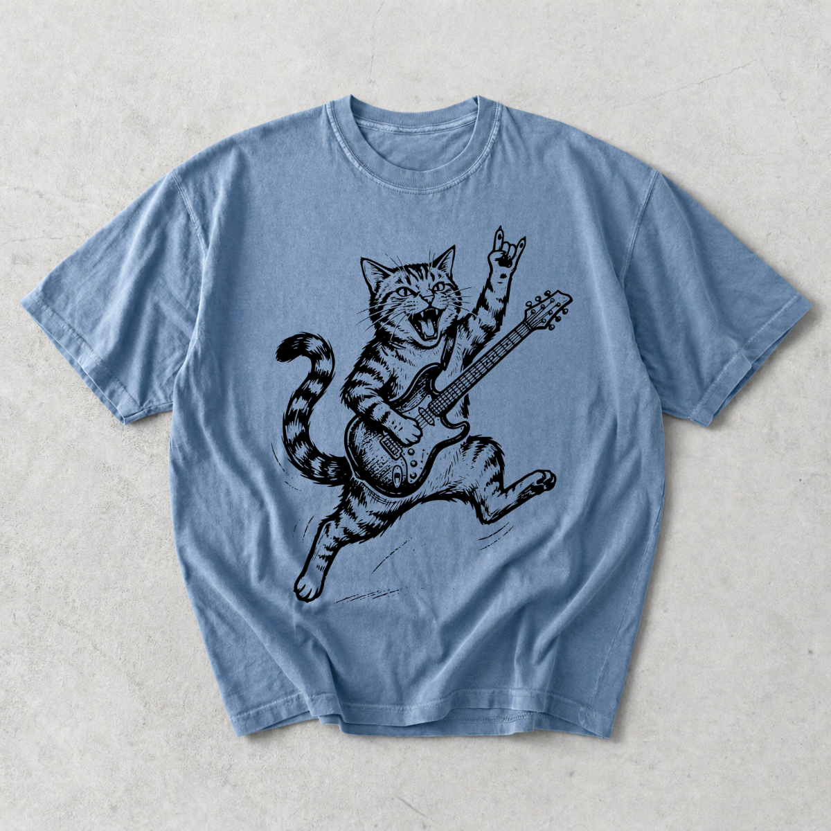 Funny Rockstar Cat Guitar T-Shirt