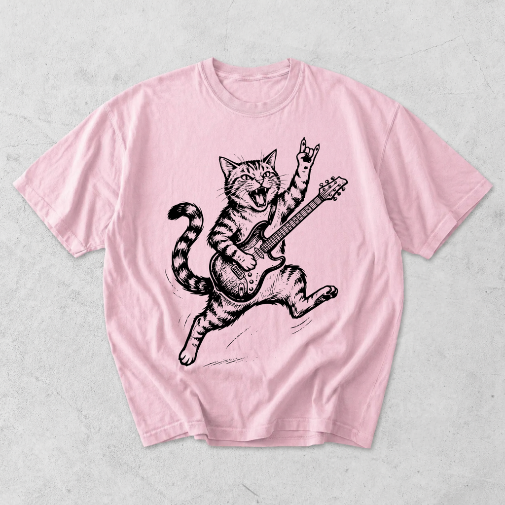 Funny Rockstar Cat Guitar T-Shirt