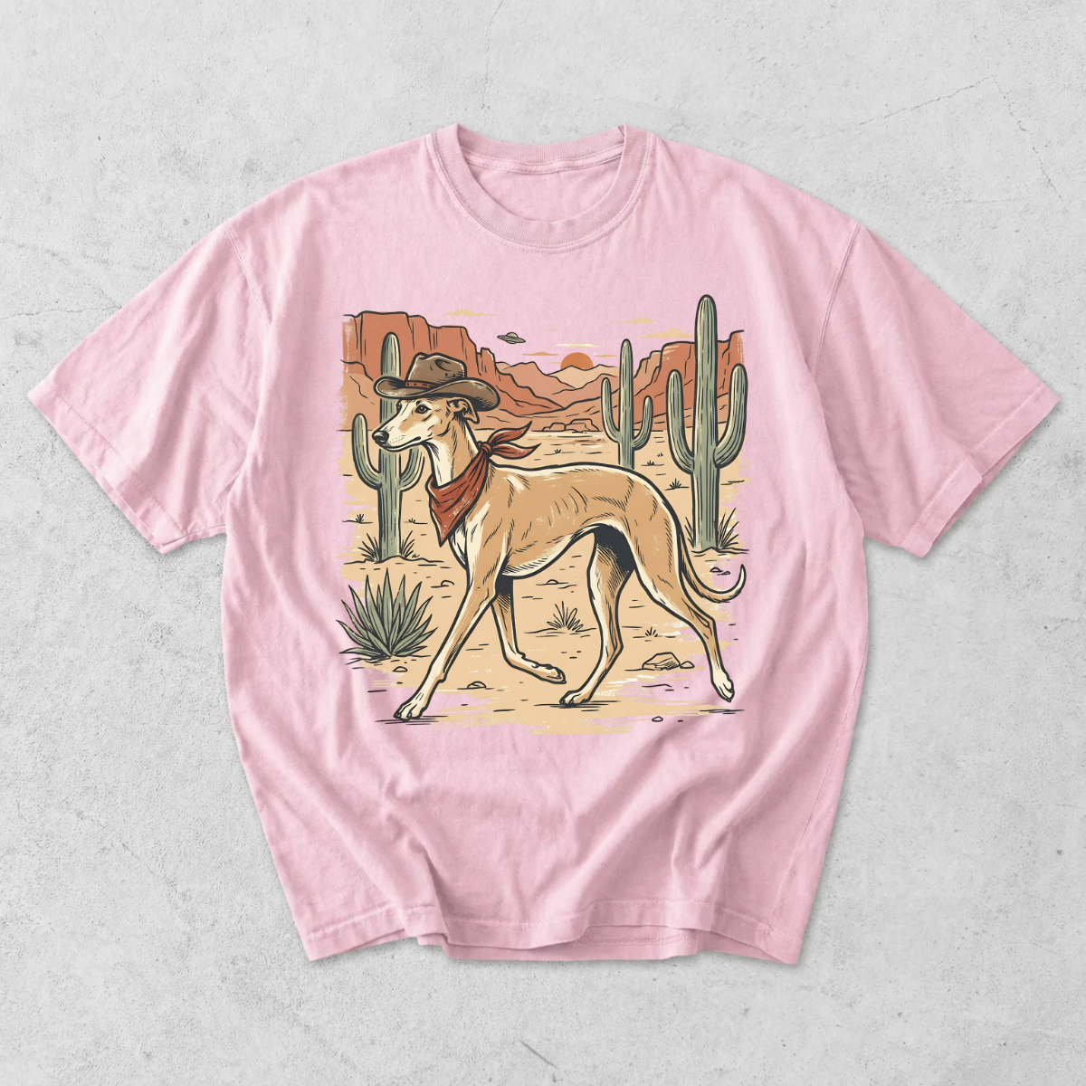 Western Cowboy Greyhound Whippet Desert T-Shirt