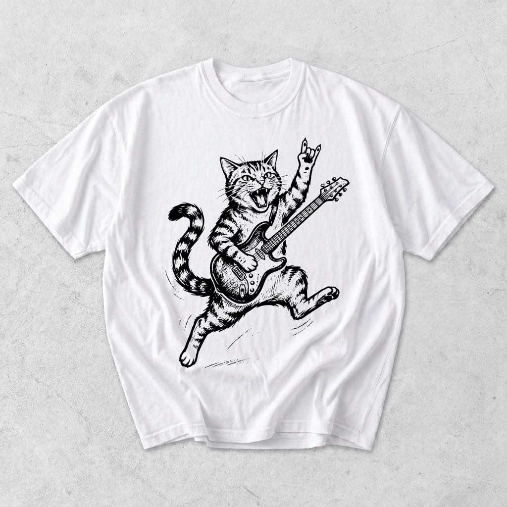 Funny Rockstar Cat Guitar T-Shirt