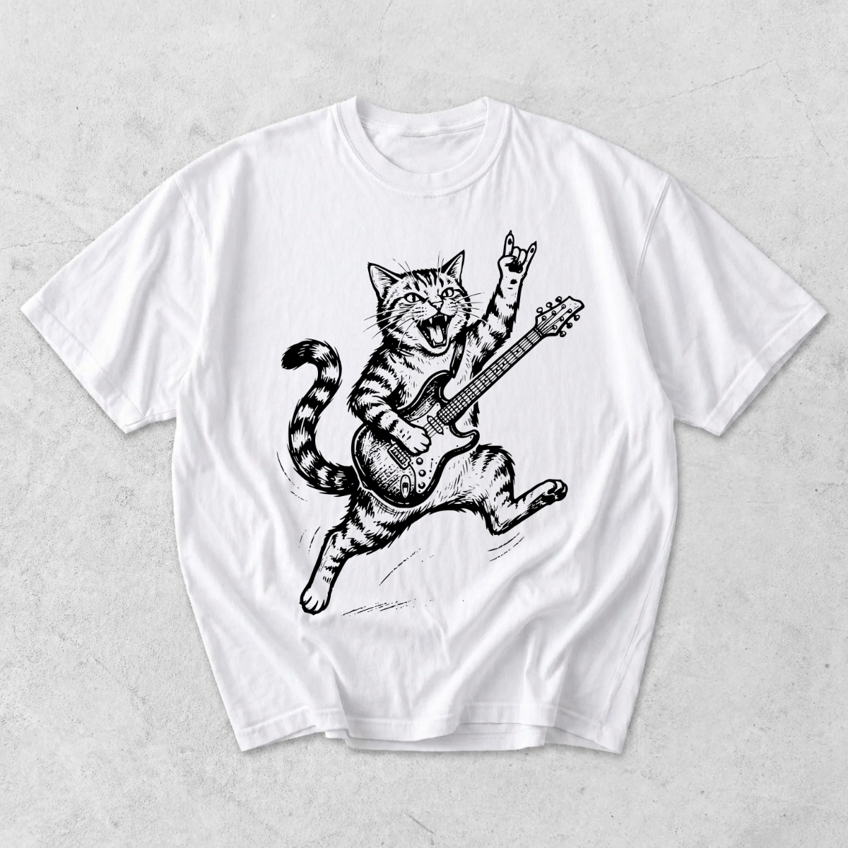 Funny Rockstar Cat Guitar T-Shirt