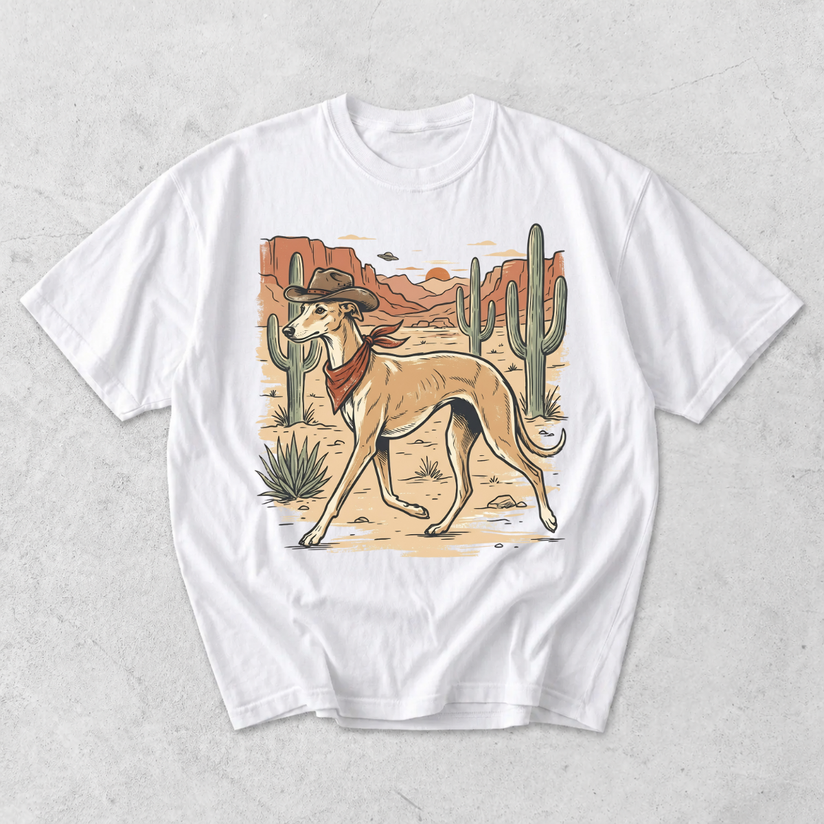 Western Cowboy Greyhound Whippet Desert T-Shirt