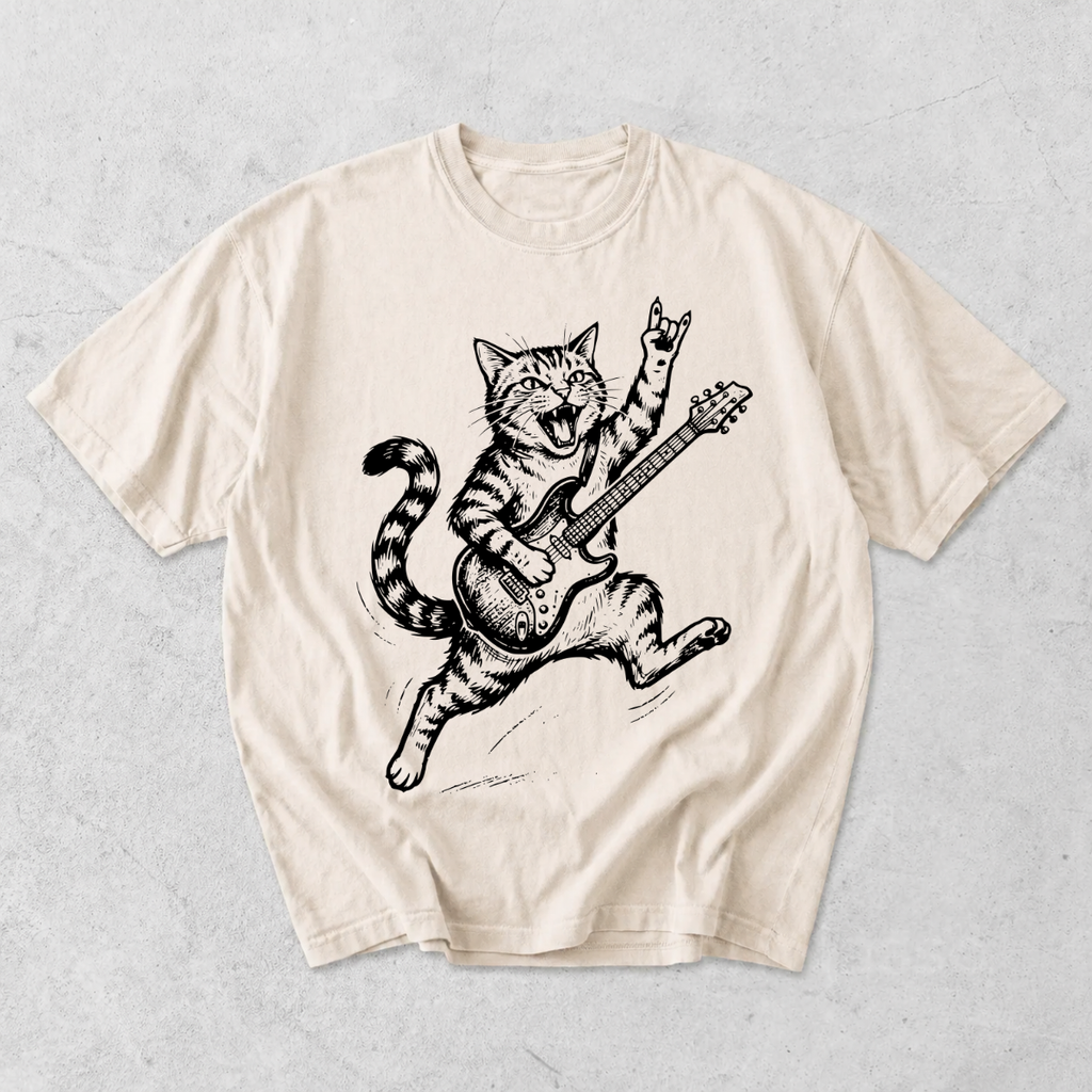 Funny Rockstar Cat Guitar T-Shirt