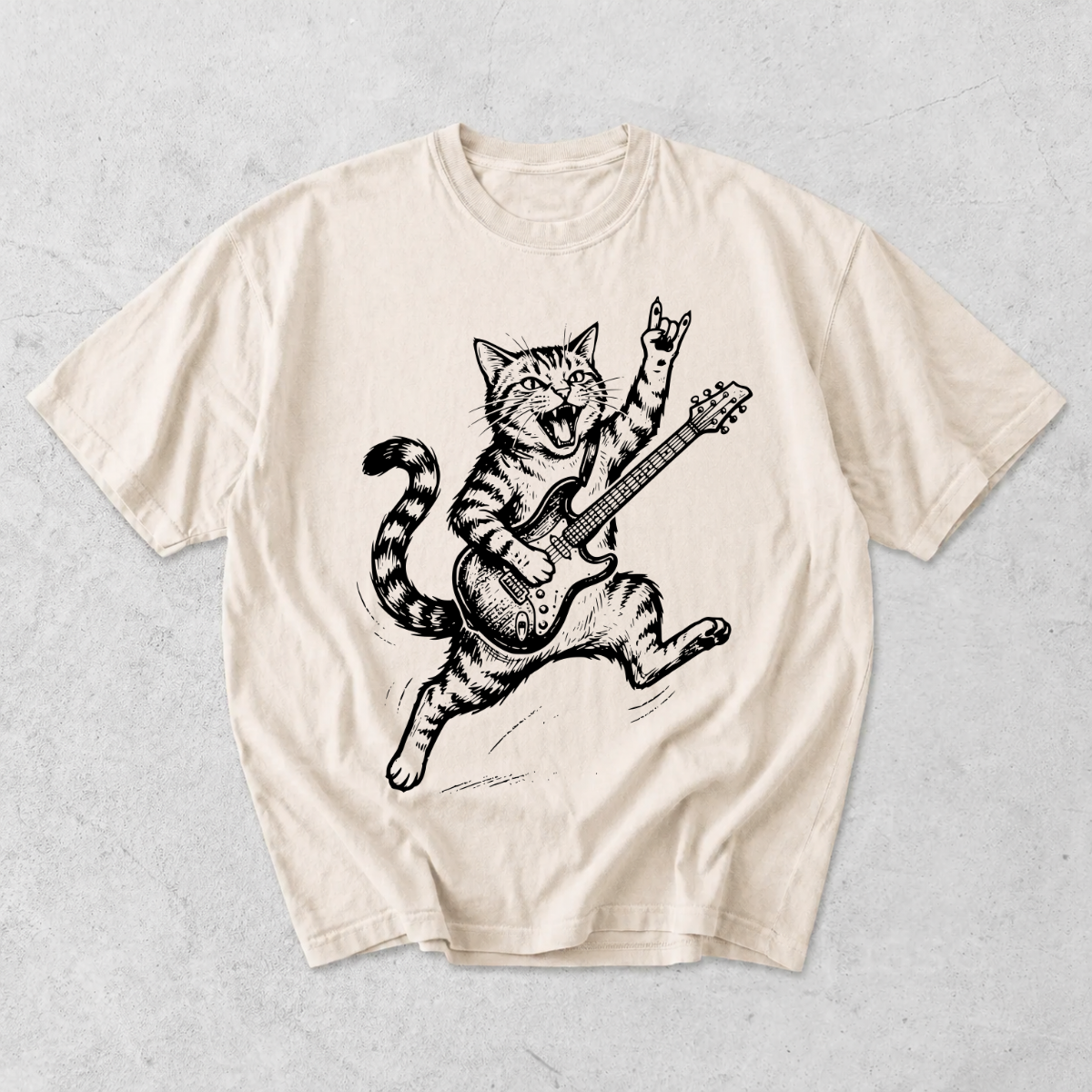 Funny Rockstar Cat Guitar T-Shirt