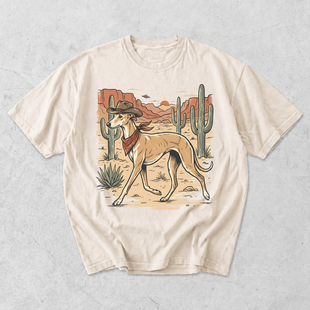 Western Cowboy Greyhound Whippet Desert T-Shirt
