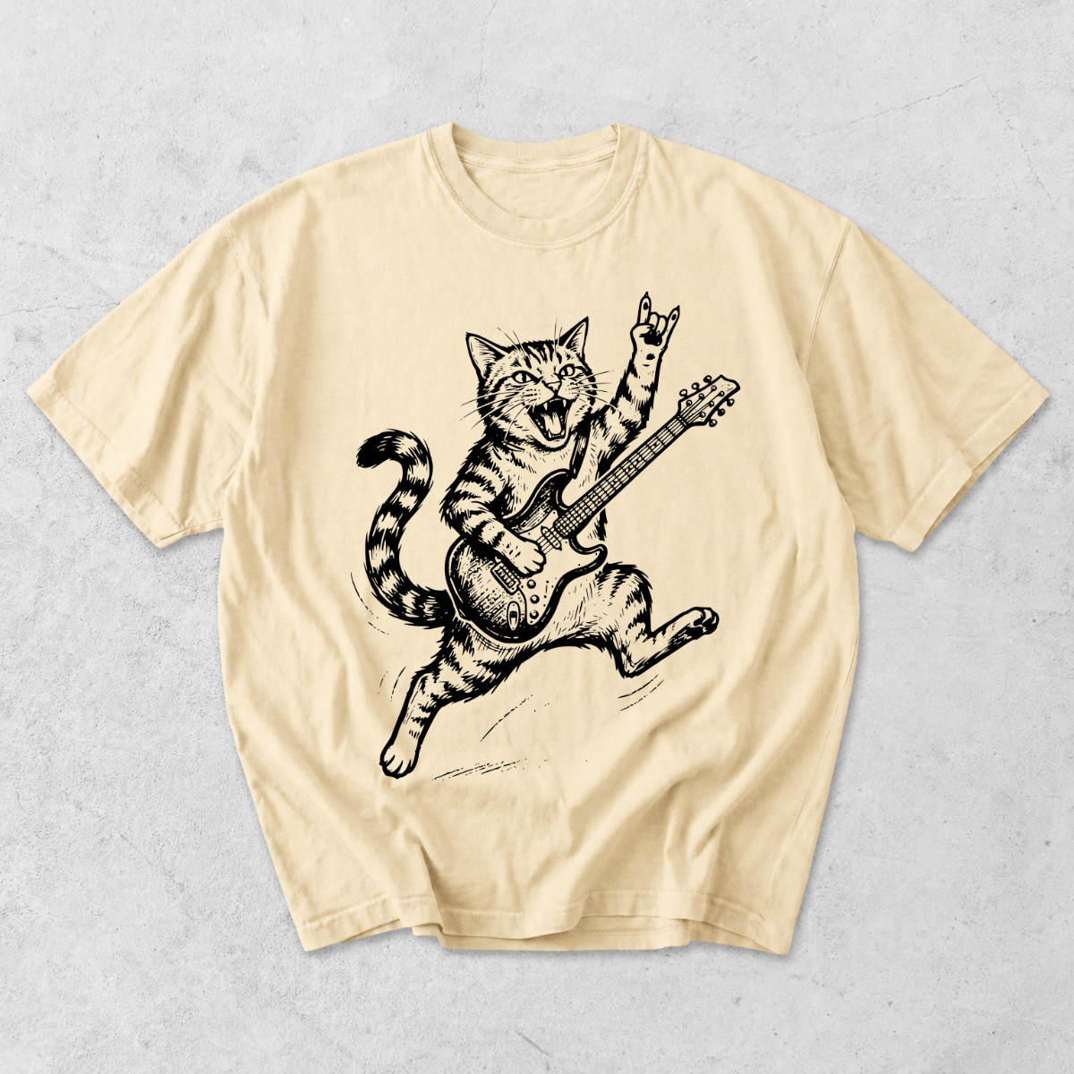 Funny Rockstar Cat Guitar T-Shirt