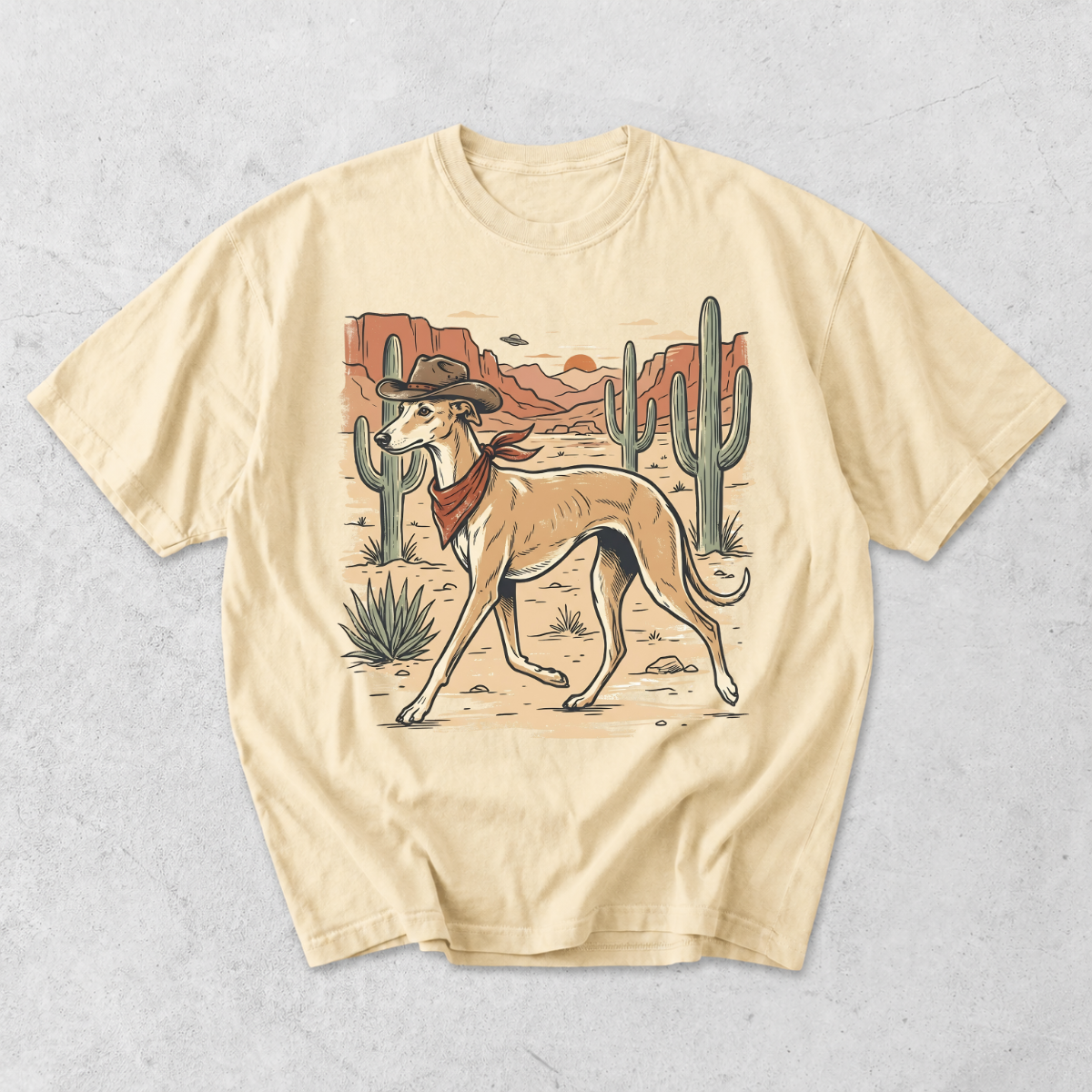 Western Cowboy Greyhound Whippet Desert T-Shirt