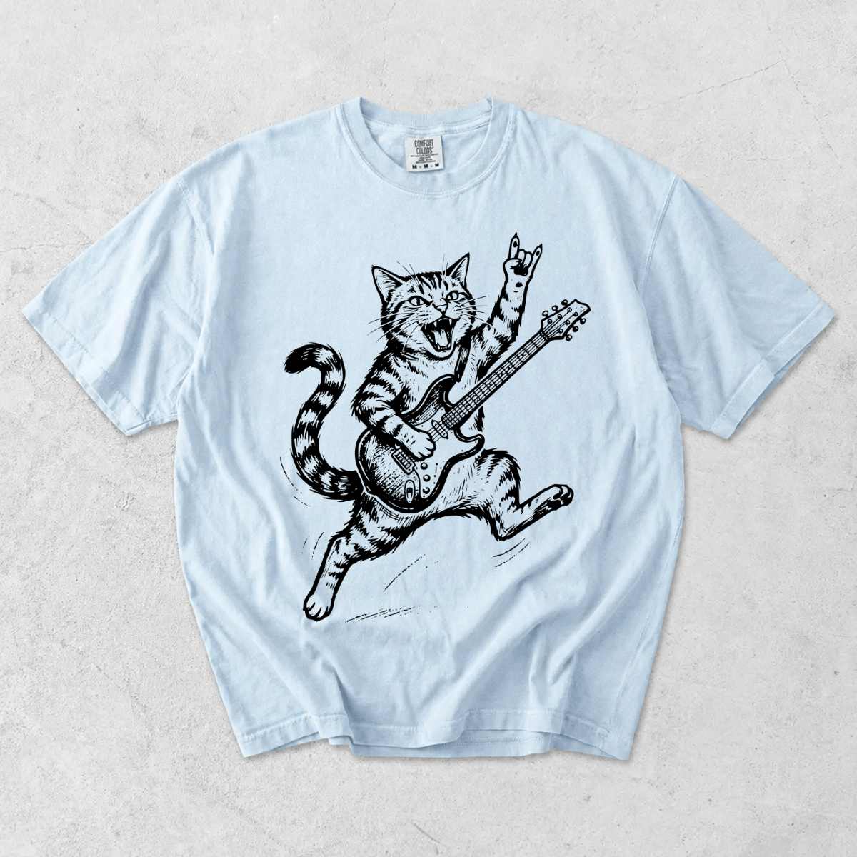 Funny Rockstar Cat Guitar T-Shirt