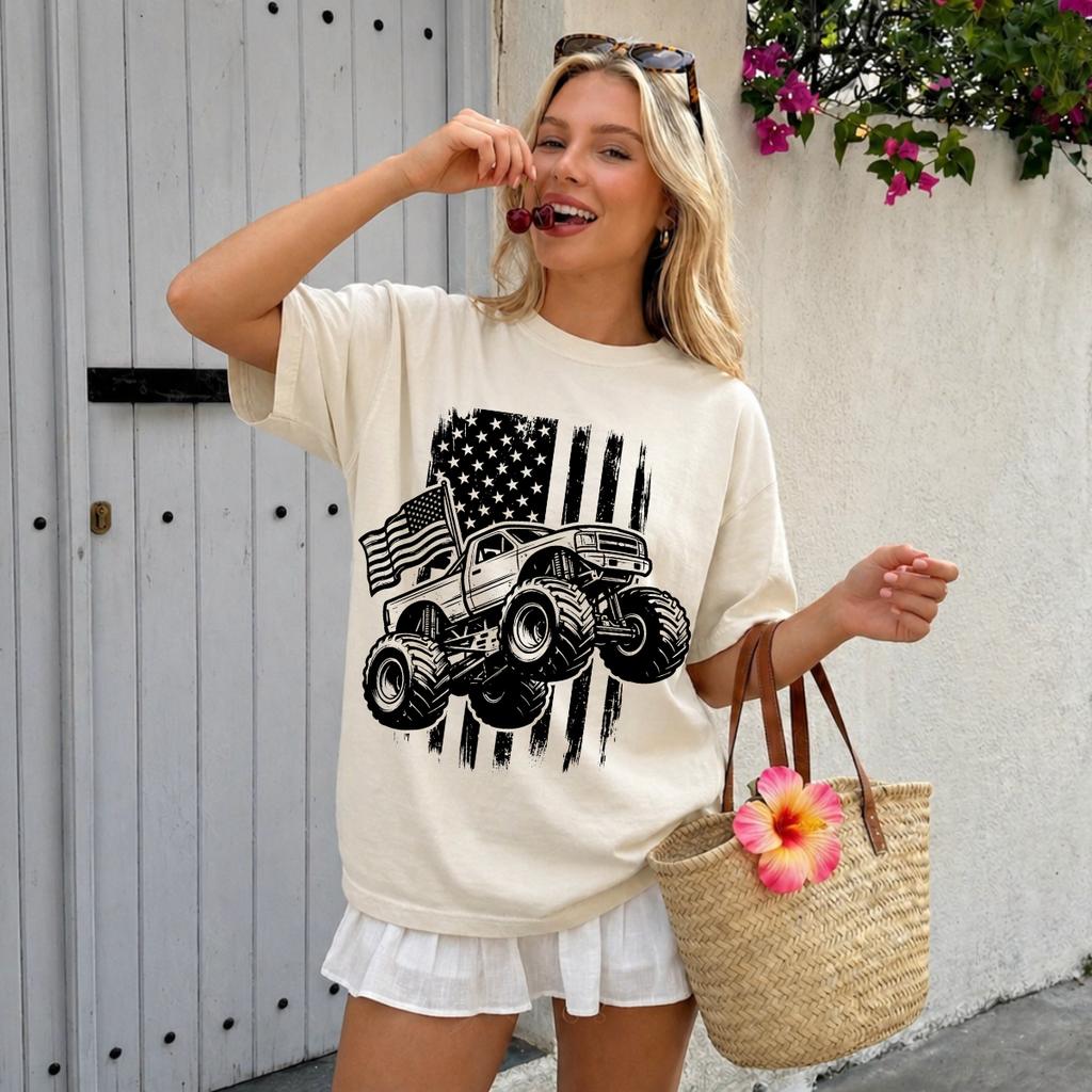 Monster Truck American Flag Truck Lover T-Shirt