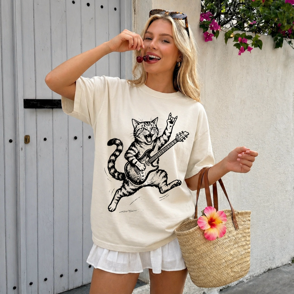 Funny Rockstar Cat Guitar T-Shirt