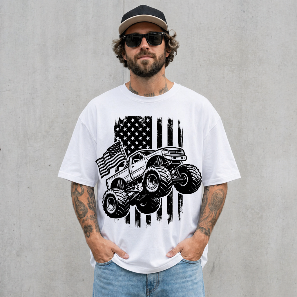 Monster Truck American Flag Truck Lover T-Shirt