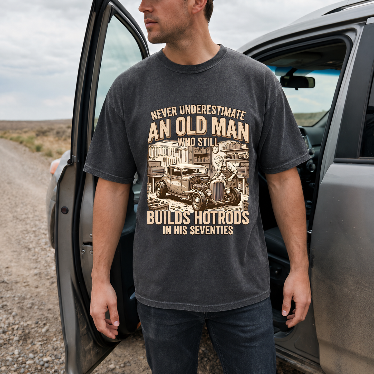 Never Underestimate an Old Man Who Builds Hotrods T-Shirt