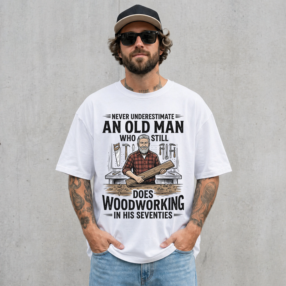 Old Man Does Woodworking Funny Carpenter T-Shirt